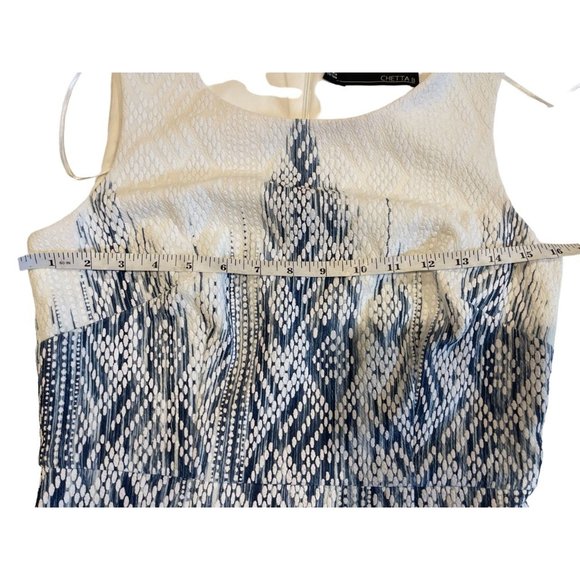 Chetta B Womens Abstract Print Sheath Dress Sleeveless Back Zip White Navy Sz 2 - Picture 5 of 8